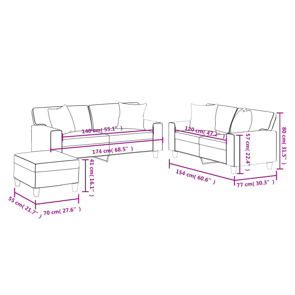 Ensemble de canapés 3 pcs avec coussins crème similicuir - XIOS