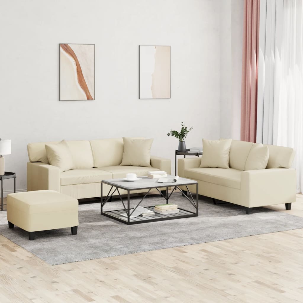 Ensemble de canapés 3 pcs avec coussins crème similicuir - XIOS
