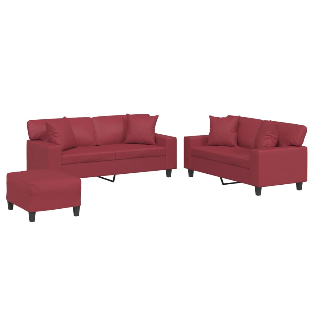 Ensemble de canapés 3 pcs et coussins rouge bordeaux similicuir - XIOS