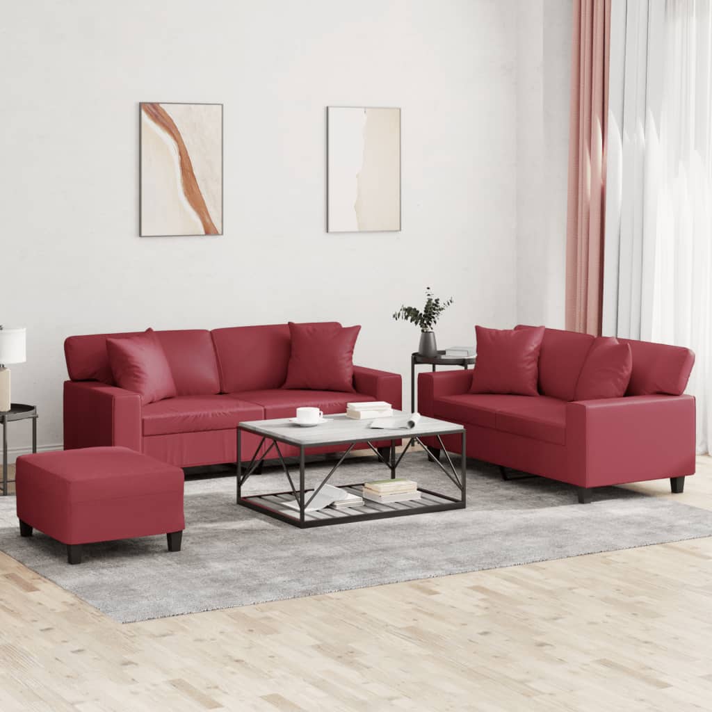 Ensemble de canapés 3 pcs et coussins rouge bordeaux similicuir - XIOS
