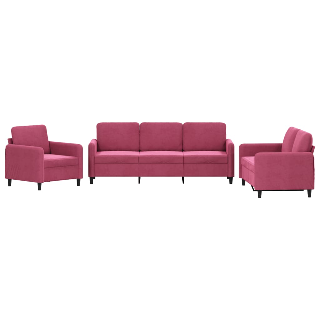 Ensemble de canapés 3 pcs rouge bordeaux velours - XIOS
