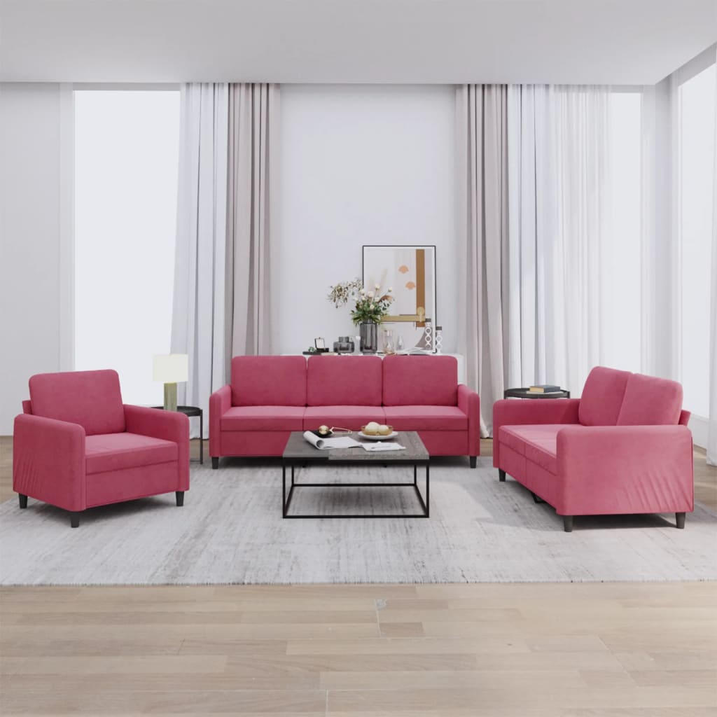 Ensemble de canapés 3 pcs rouge bordeaux velours - XIOS