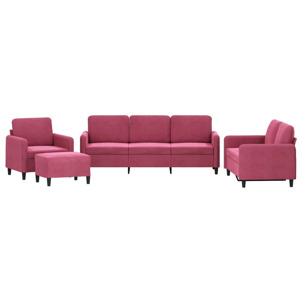 Ensemble de canapés 4 pcs rouge bordeaux velours