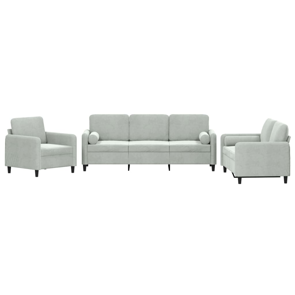 Ensemble de canapés 3 pcs avec coussins gris clair velours - XIOS