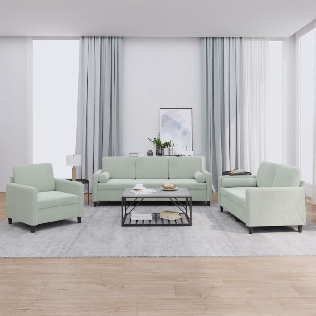 Ensemble de canapés 3 pcs avec coussins gris clair velours - XIOS