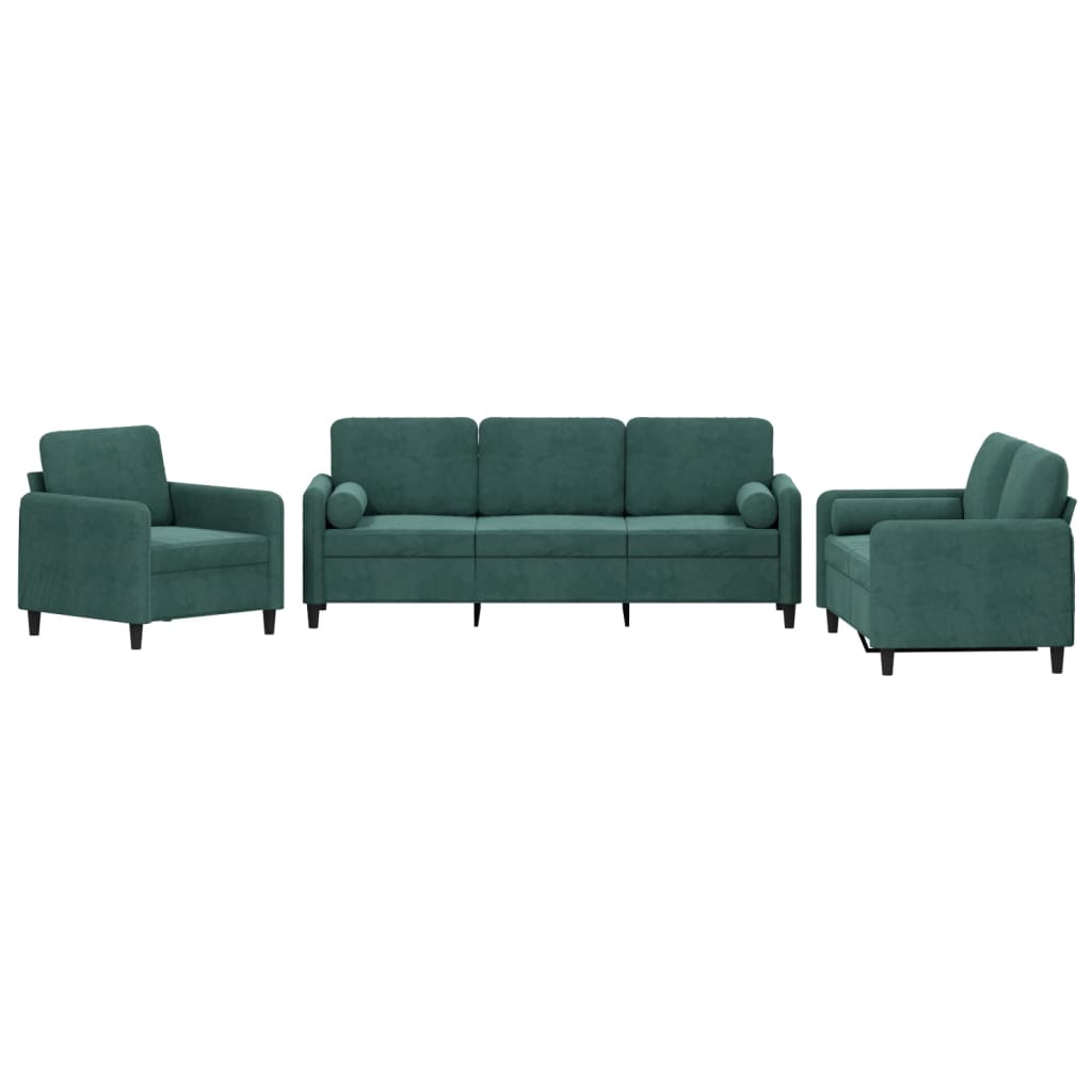 Ensemble de canapés 3 pcs avec coussins vert foncé velours - XIOS
