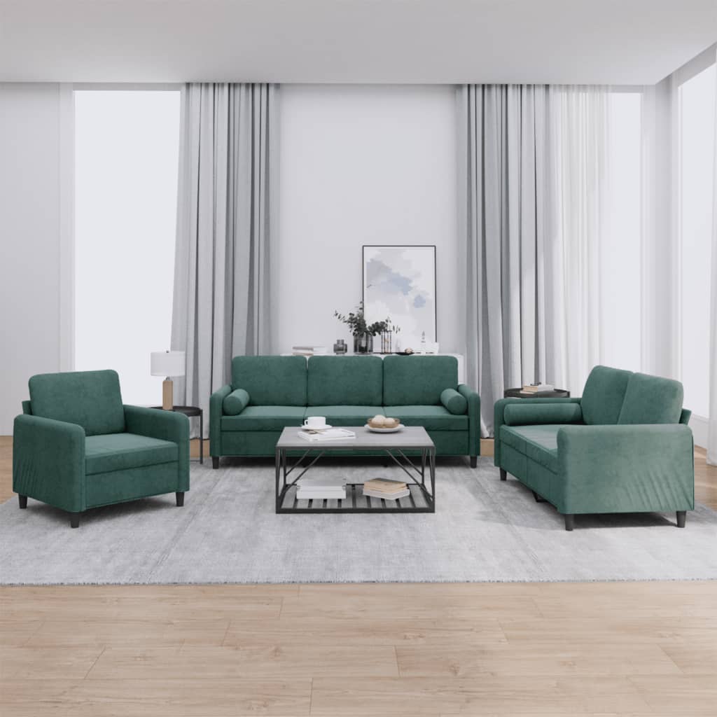 Ensemble de canapés 3 pcs avec coussins vert foncé velours - XIOS