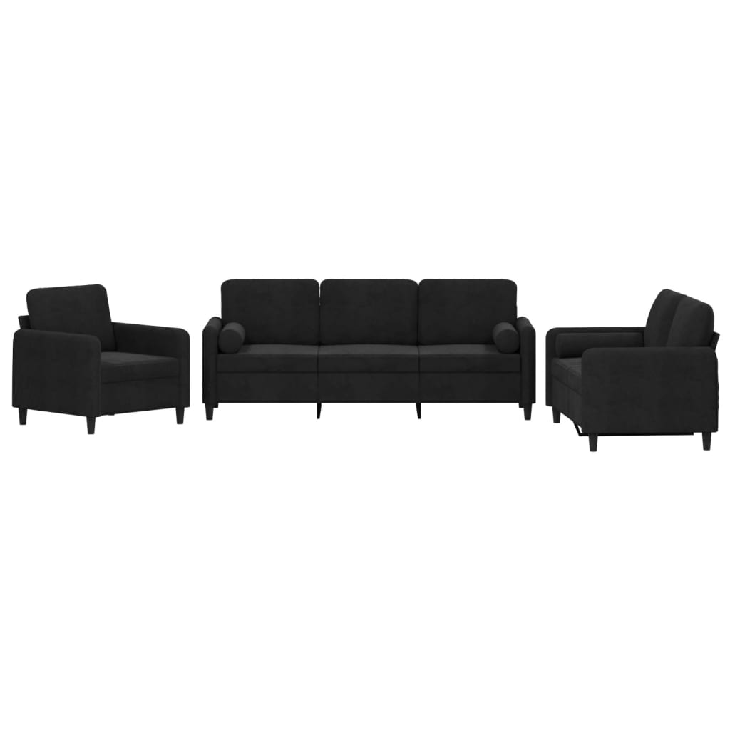 Ensemble de canapés 3 pcs avec coussins noir velours - XIOS