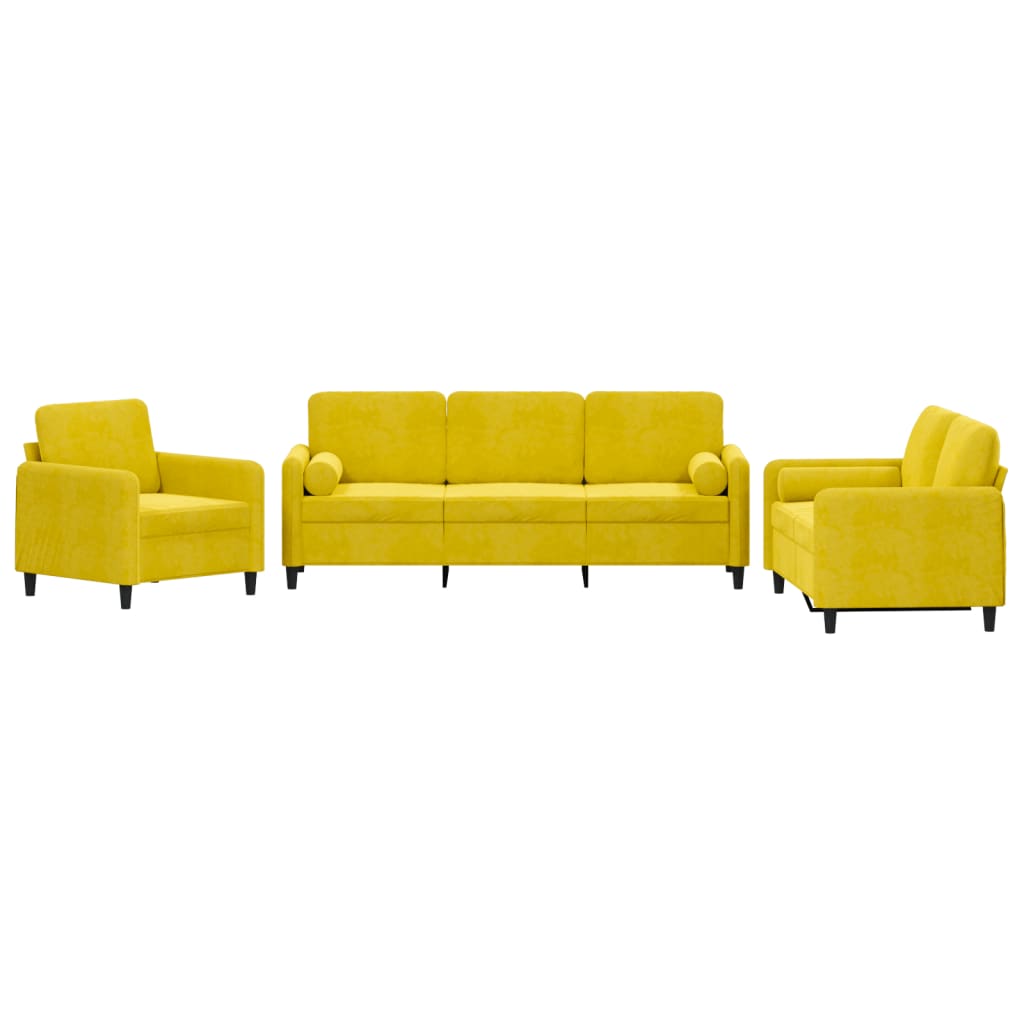 Ensemble de canapés 3 pcs avec coussins jaune velours - XIOS
