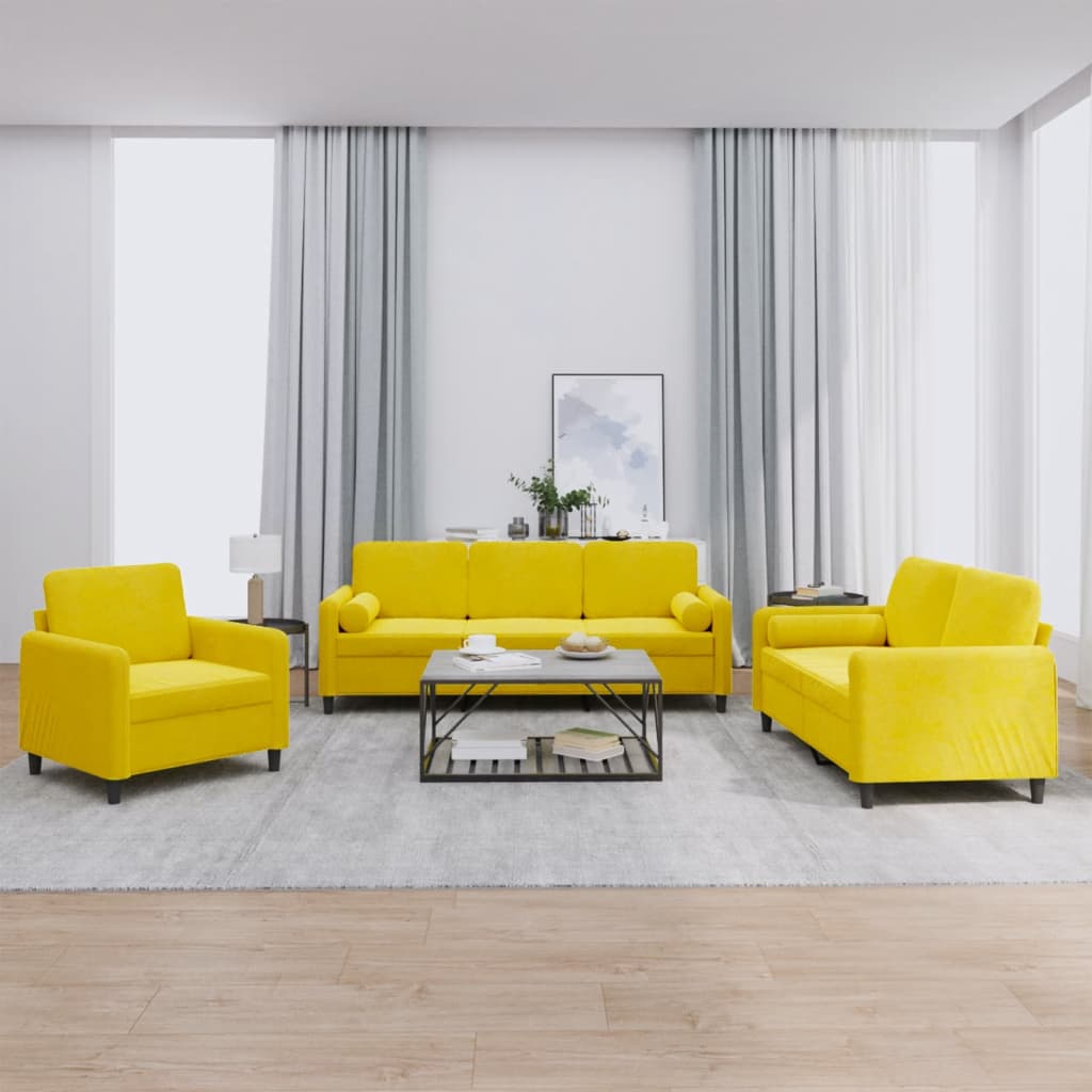 Ensemble de canapés 3 pcs avec coussins jaune velours - XIOS