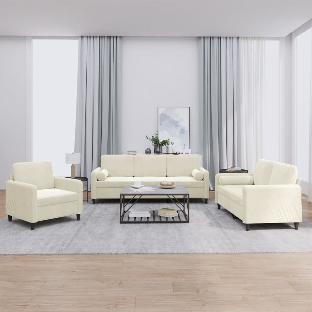 Ensemble de canapés 3 pcs avec coussins crème velours - XIOS