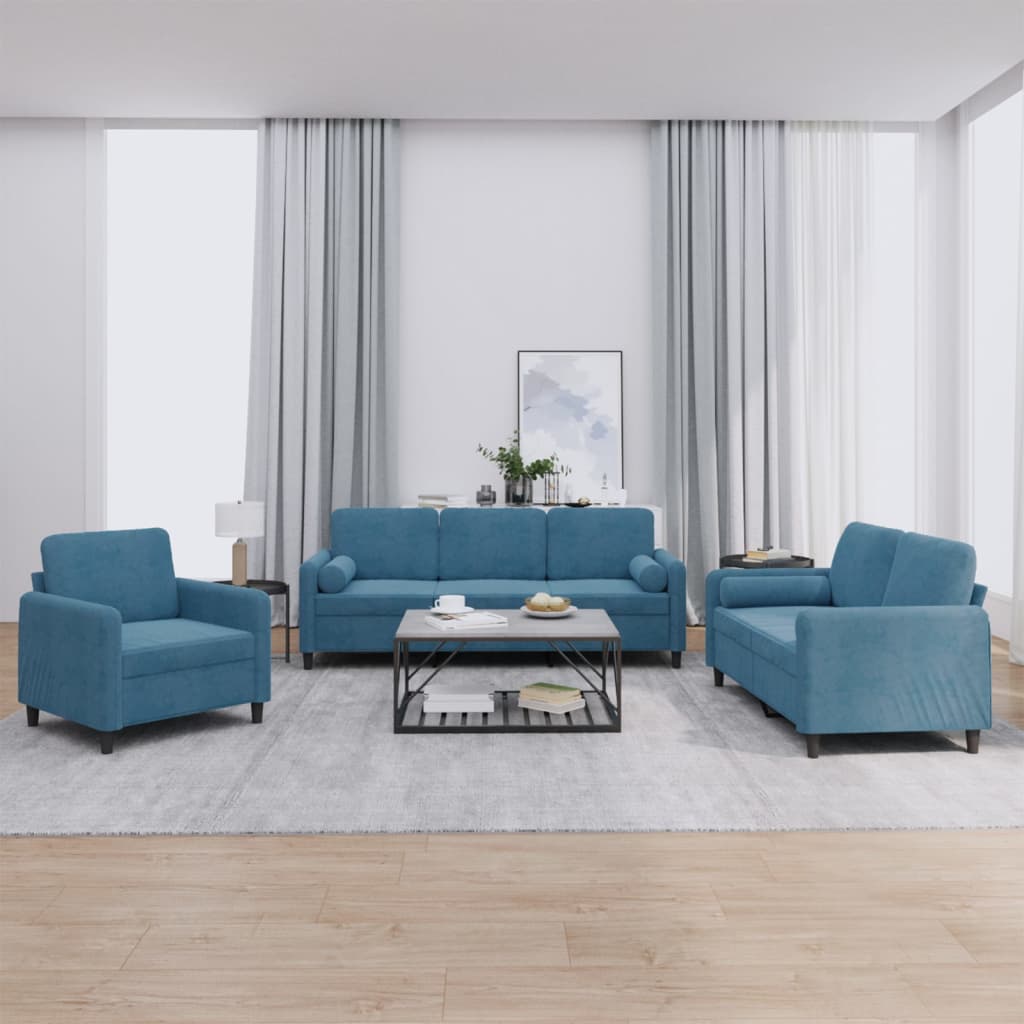 Ensemble de canapés 3 pcs avec coussins bleu velours - XIOS