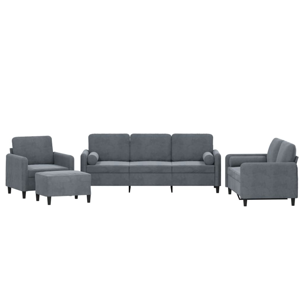 Ensemble de canapés 4 pcs avec coussins gris foncé velours - XIOS