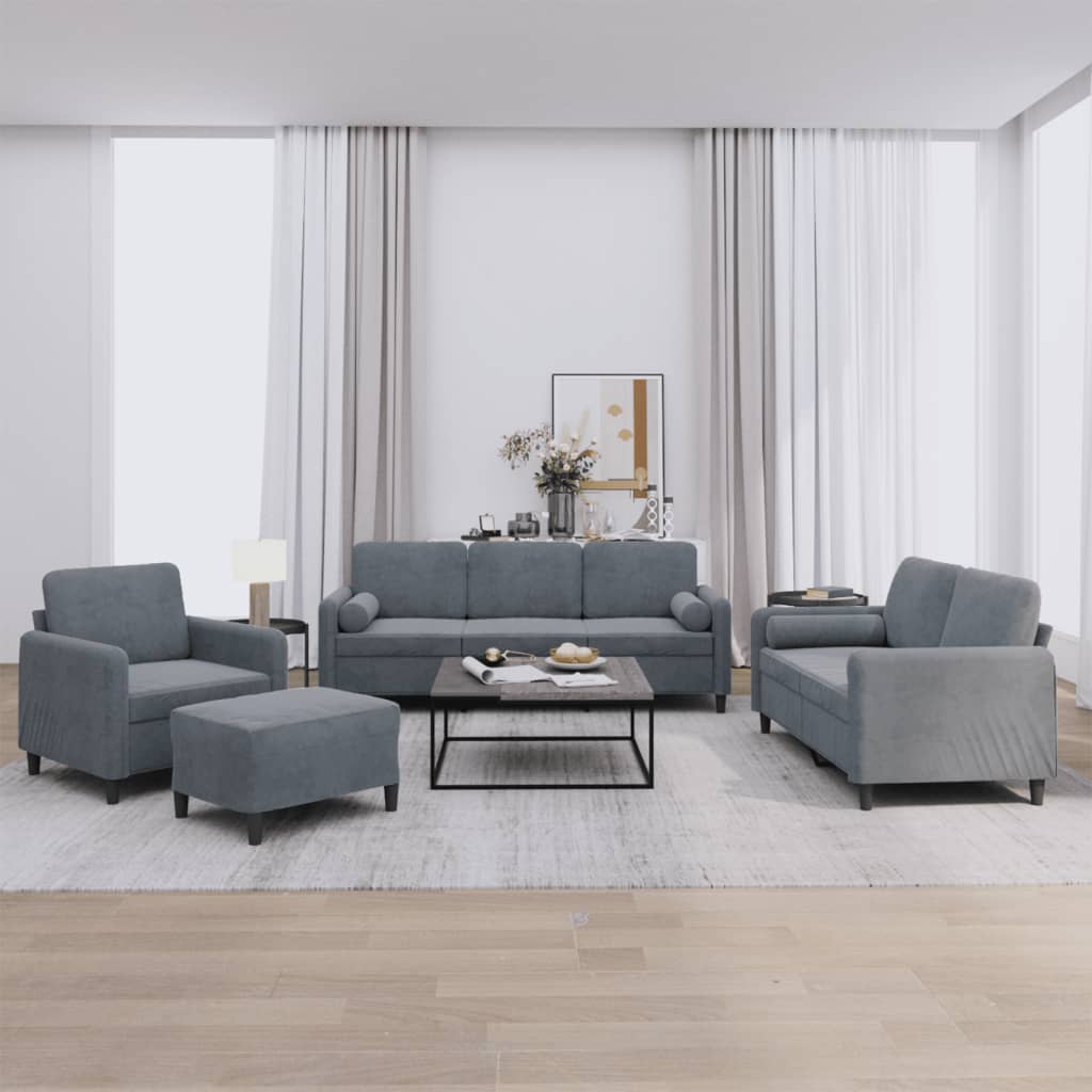 Ensemble de canapés 4 pcs avec coussins gris foncé velours - XIOS