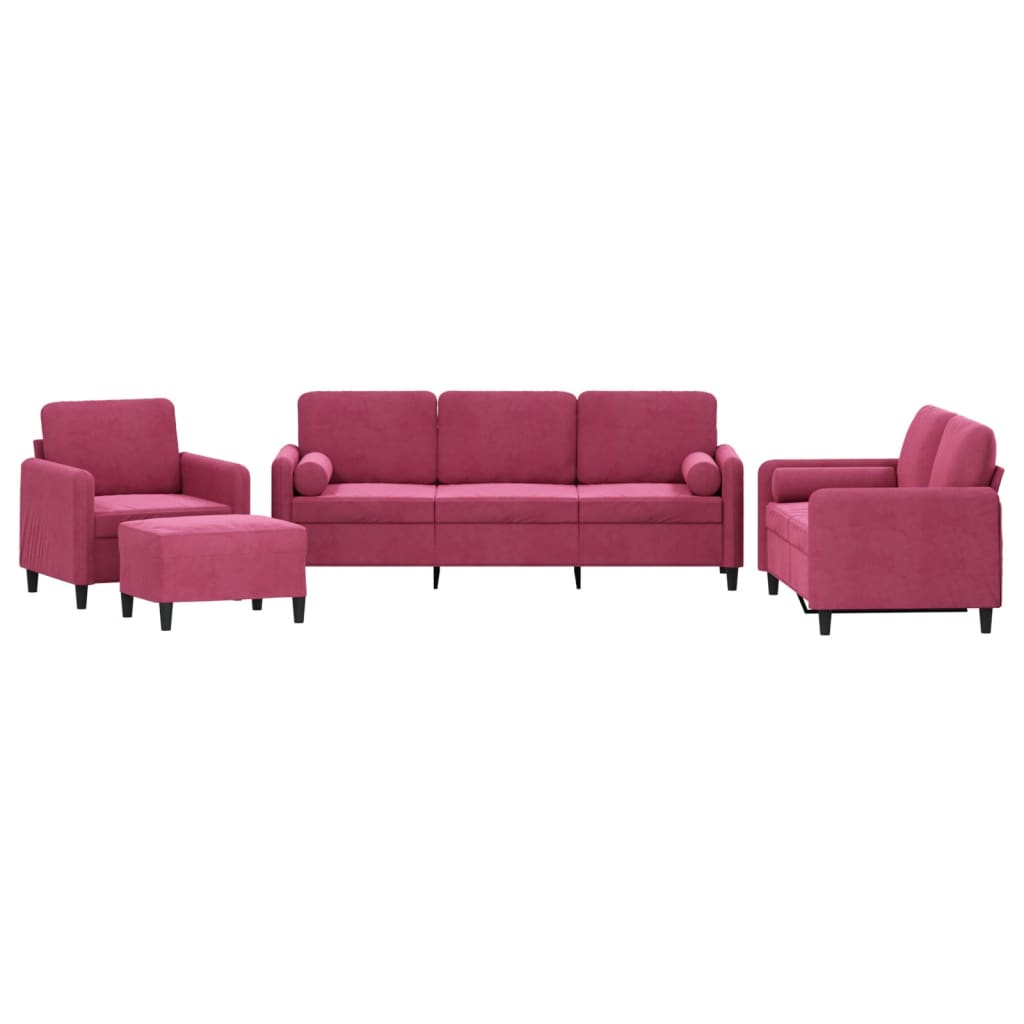Ensemble de canapés 4 pcs avec coussins rouge bordeaux velours - XIOS