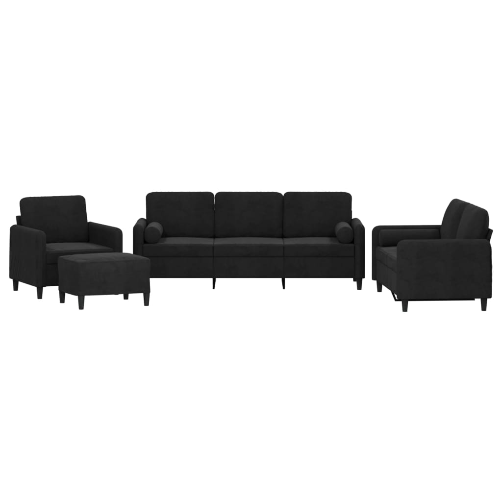 Ensemble de canapés 4 pcs avec coussins noir velours - XIOS