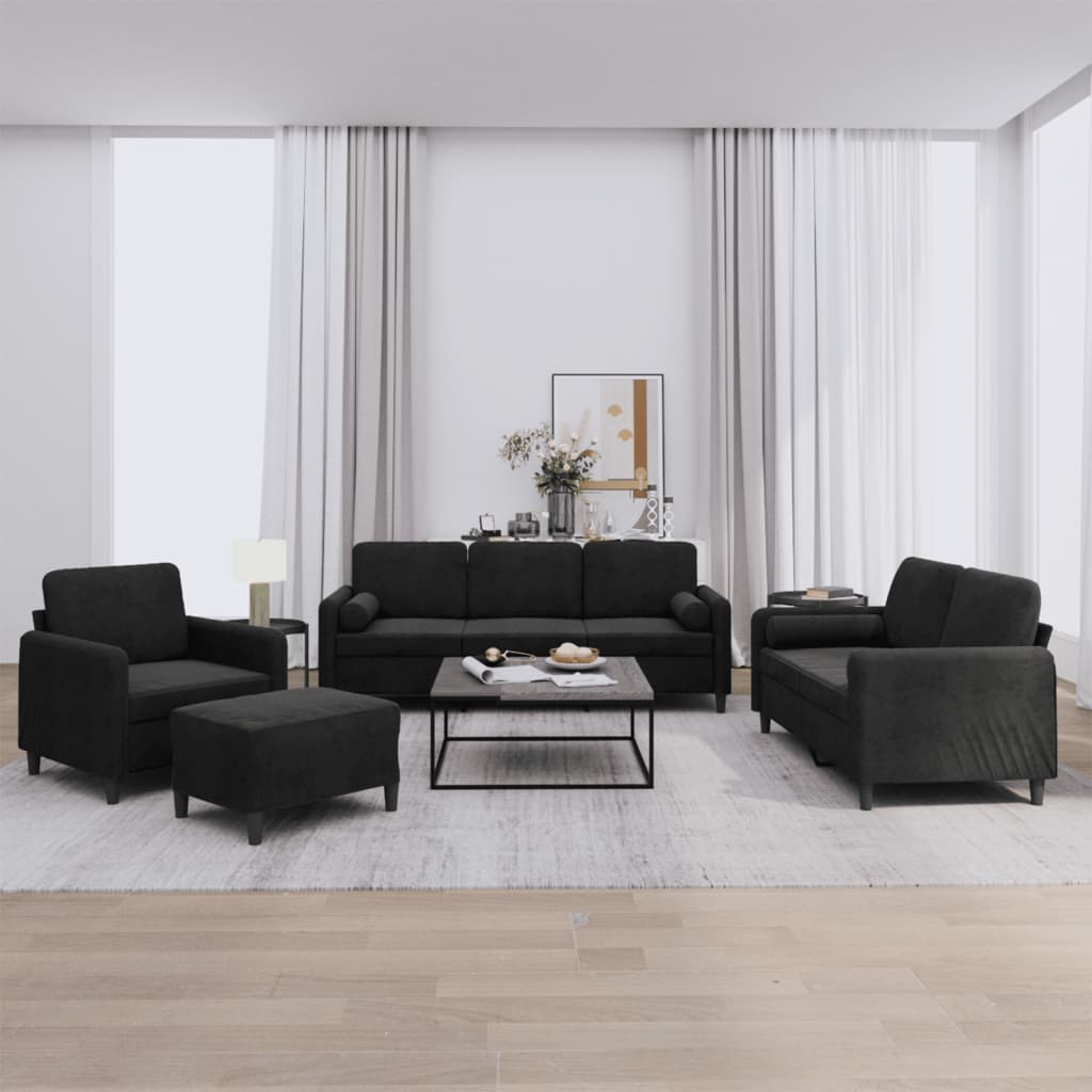 Ensemble de canapés 4 pcs avec coussins noir velours - XIOS