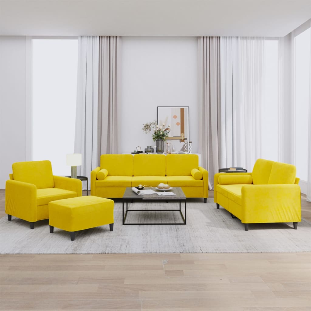 Ensemble de canapés 4 pcs avec coussins jaune velours - XIOS