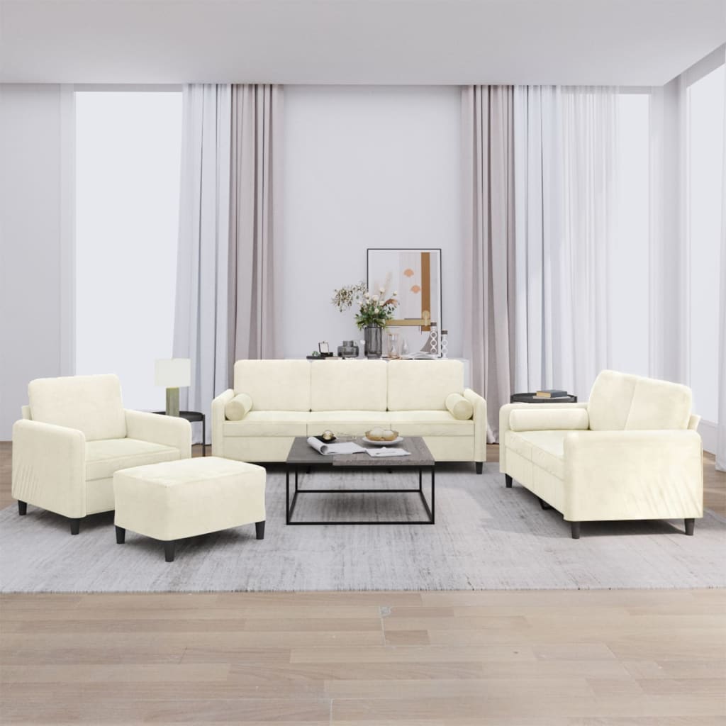 Ensemble de canapés 4 pcs avec coussins crème velours - XIOS