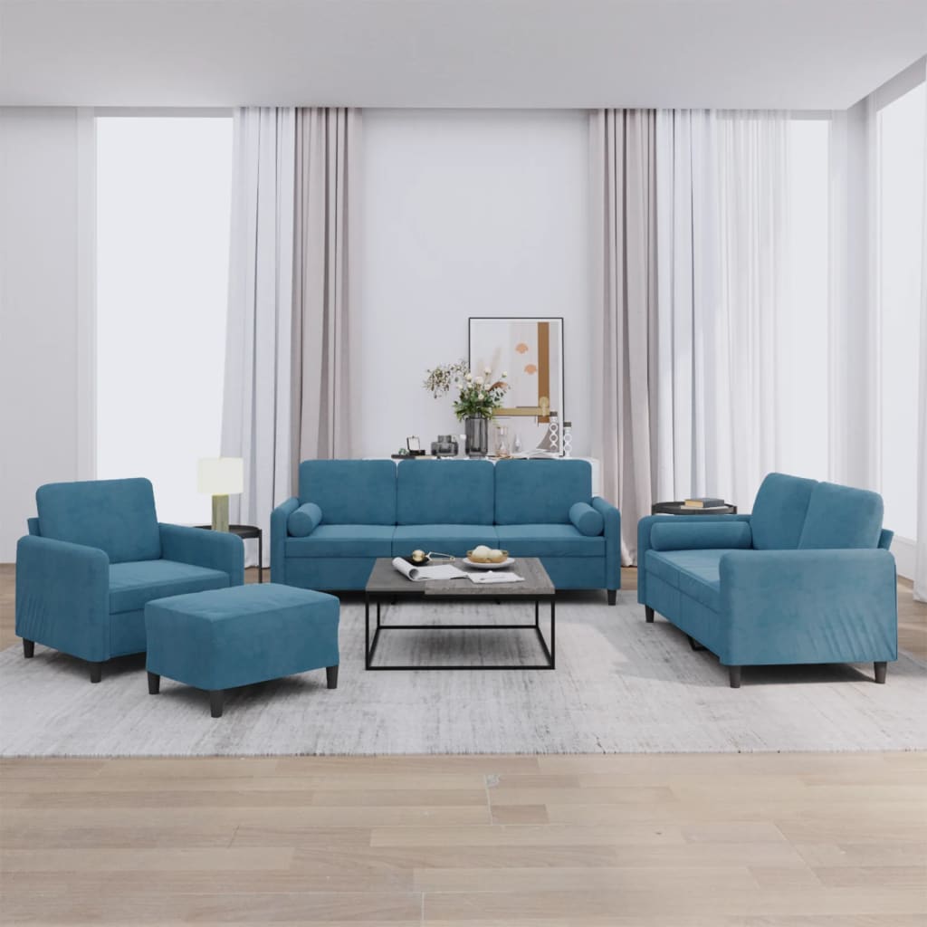Ensemble de canapés 4 pcs avec coussins bleu velours - XIOS