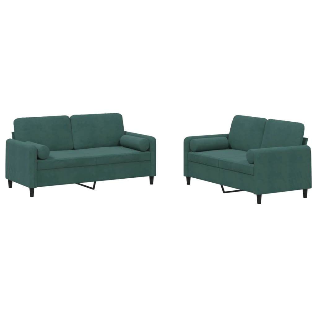 Ensemble de canapés 2 pcs avec coussins vert foncé velours - XIOS