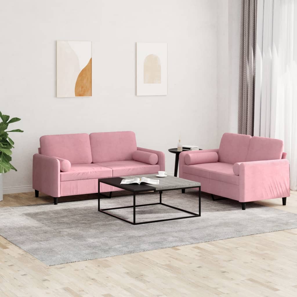 Ensemble de canapés 2 pcs avec coussins rose velours - XIOS