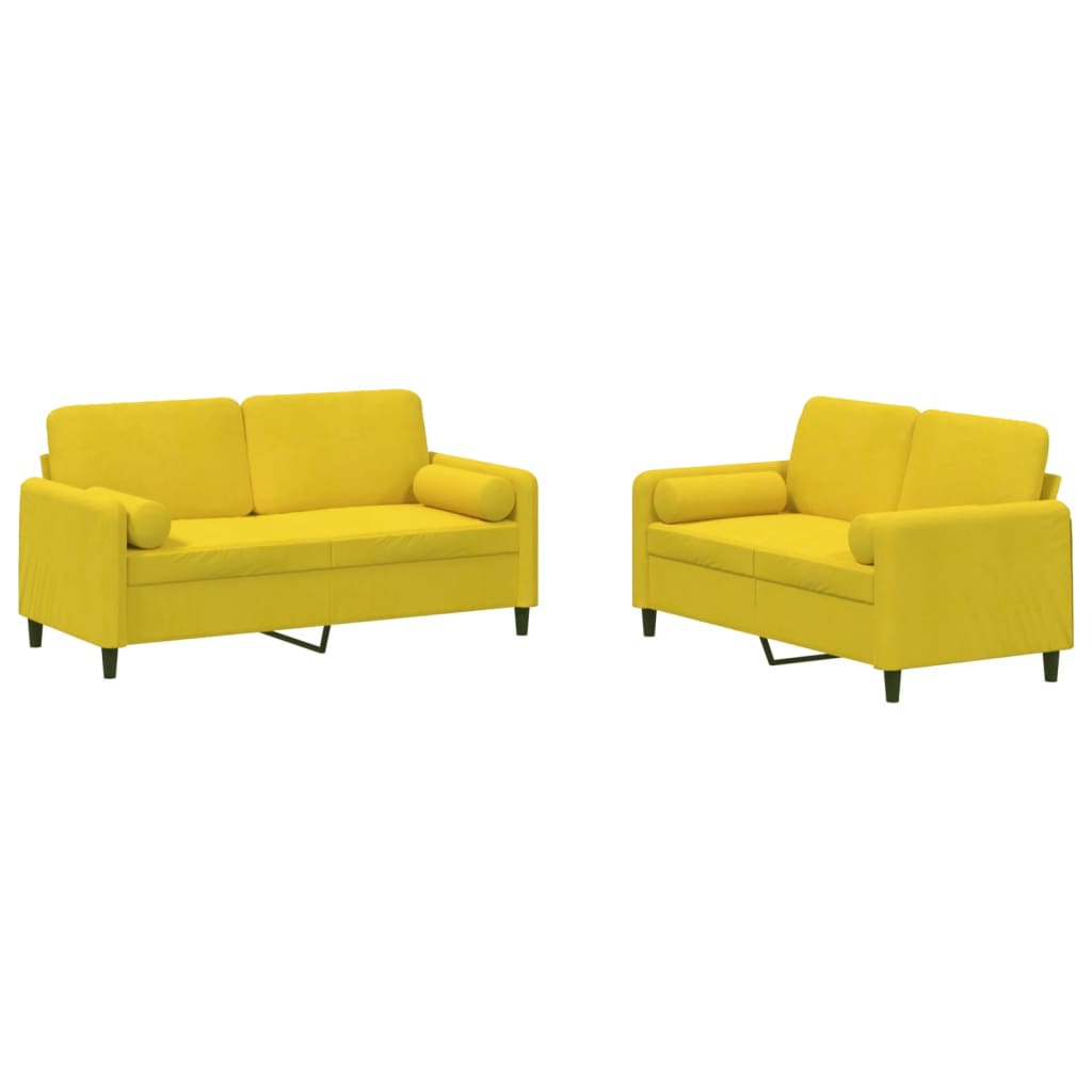 Ensemble de canapés 2 pcs avec coussins jaune velours - XIOS