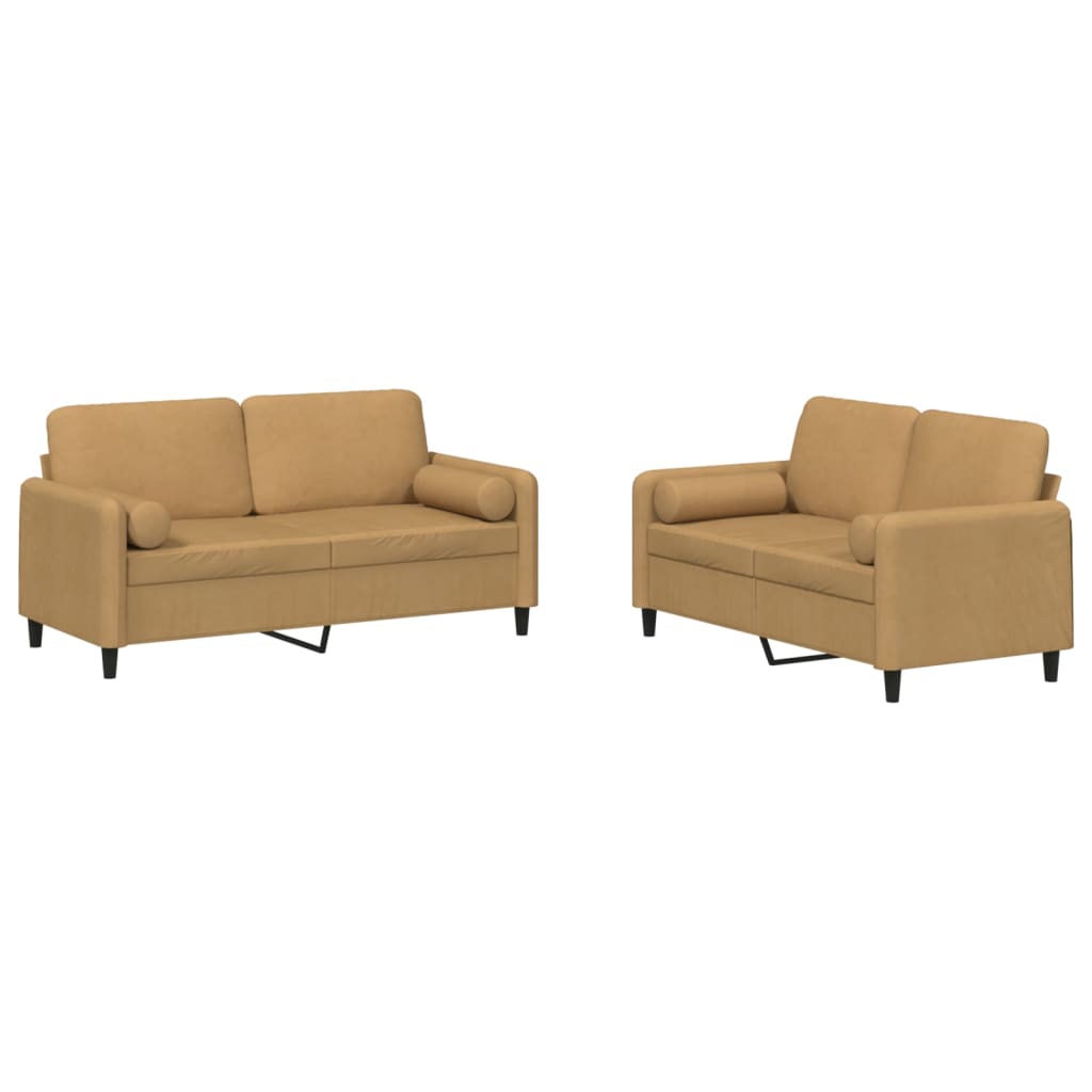 Ensemble de canapés 2 pcs avec coussins marron velours - XIOS