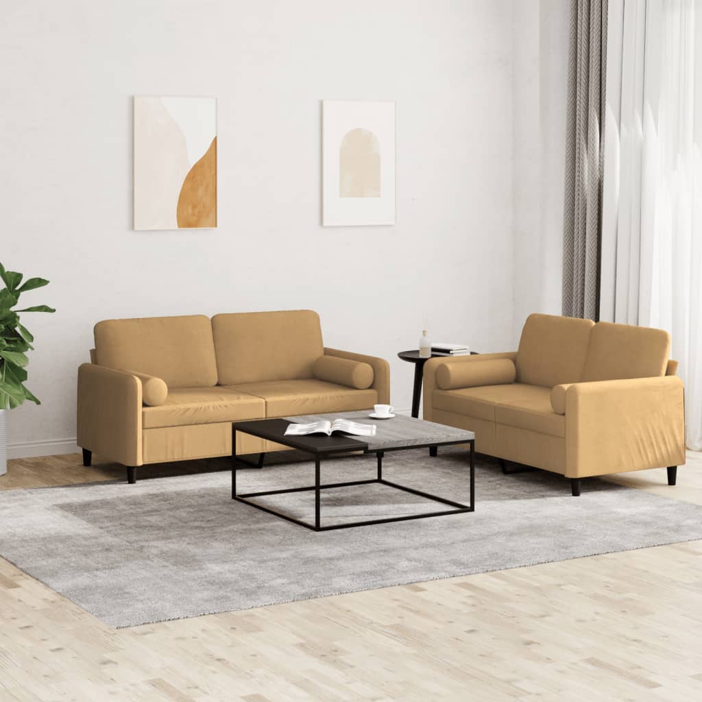 Ensemble de canapés 2 pcs avec coussins marron velours - XIOS