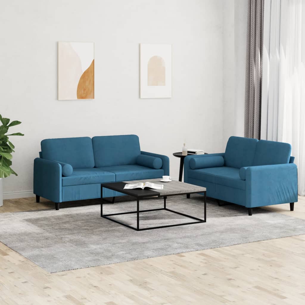 Ensemble de canapés 2 pcs avec coussins bleu velours - XIOS