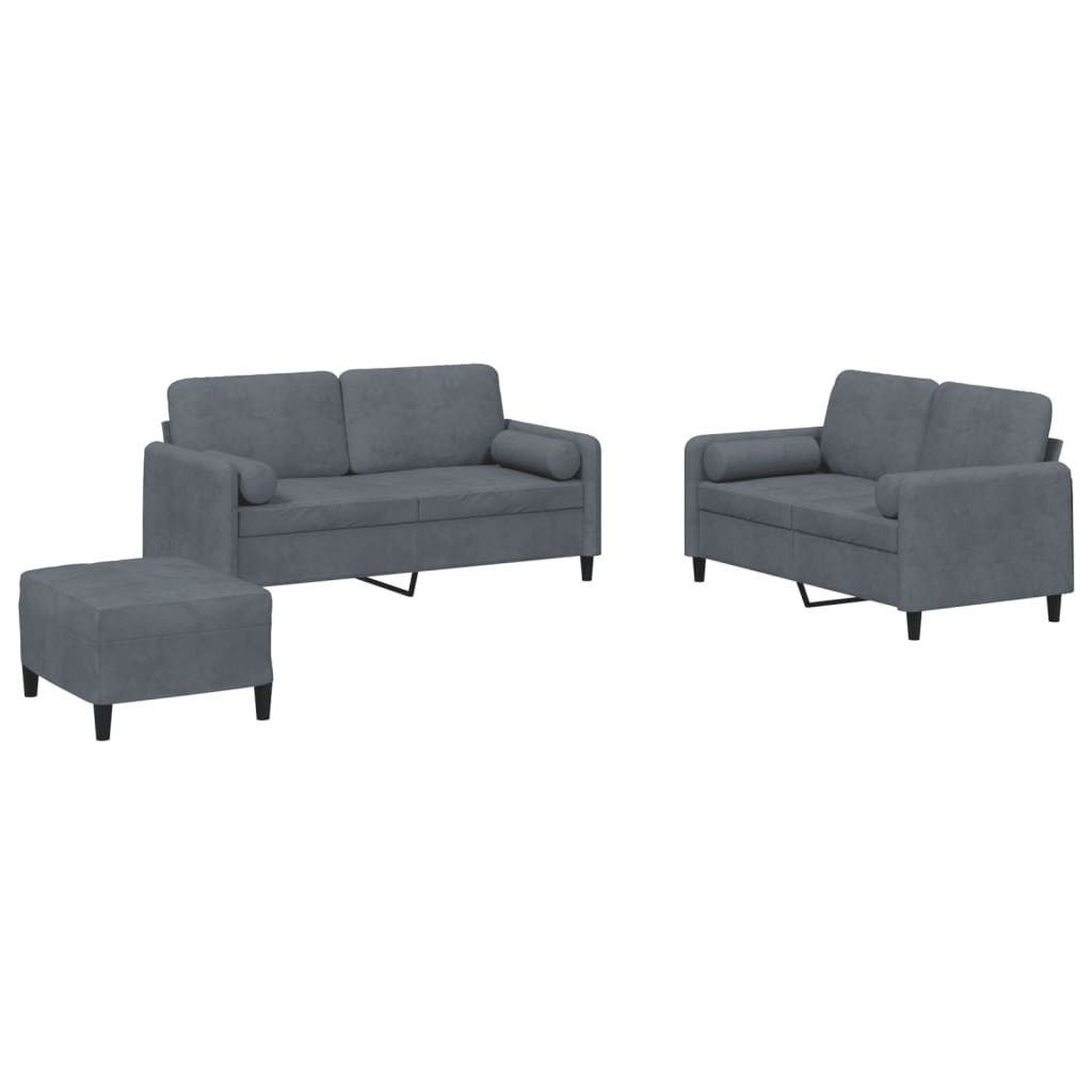 Ensemble de canapés 3 pcs avec coussins gris foncé velours - XIOS