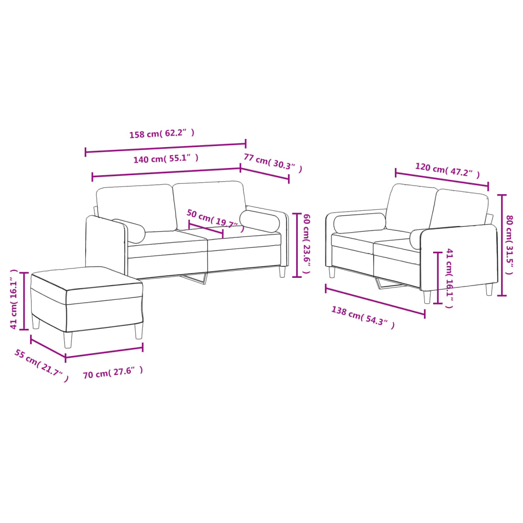 Ensemble de canapés 3 pcs avec coussins gris foncé velours - XIOS