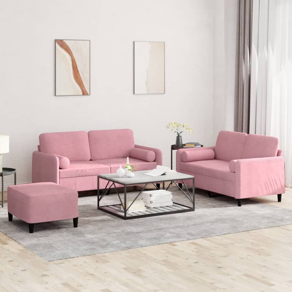 Ensemble de canapés 3 pcs avec coussins rose velours - XIOS