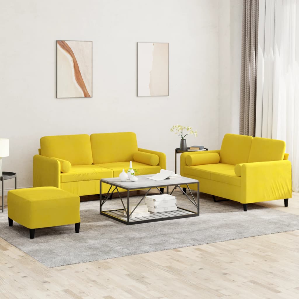 Ensemble de canapés 3 pcs avec coussins jaune velours - XIOS