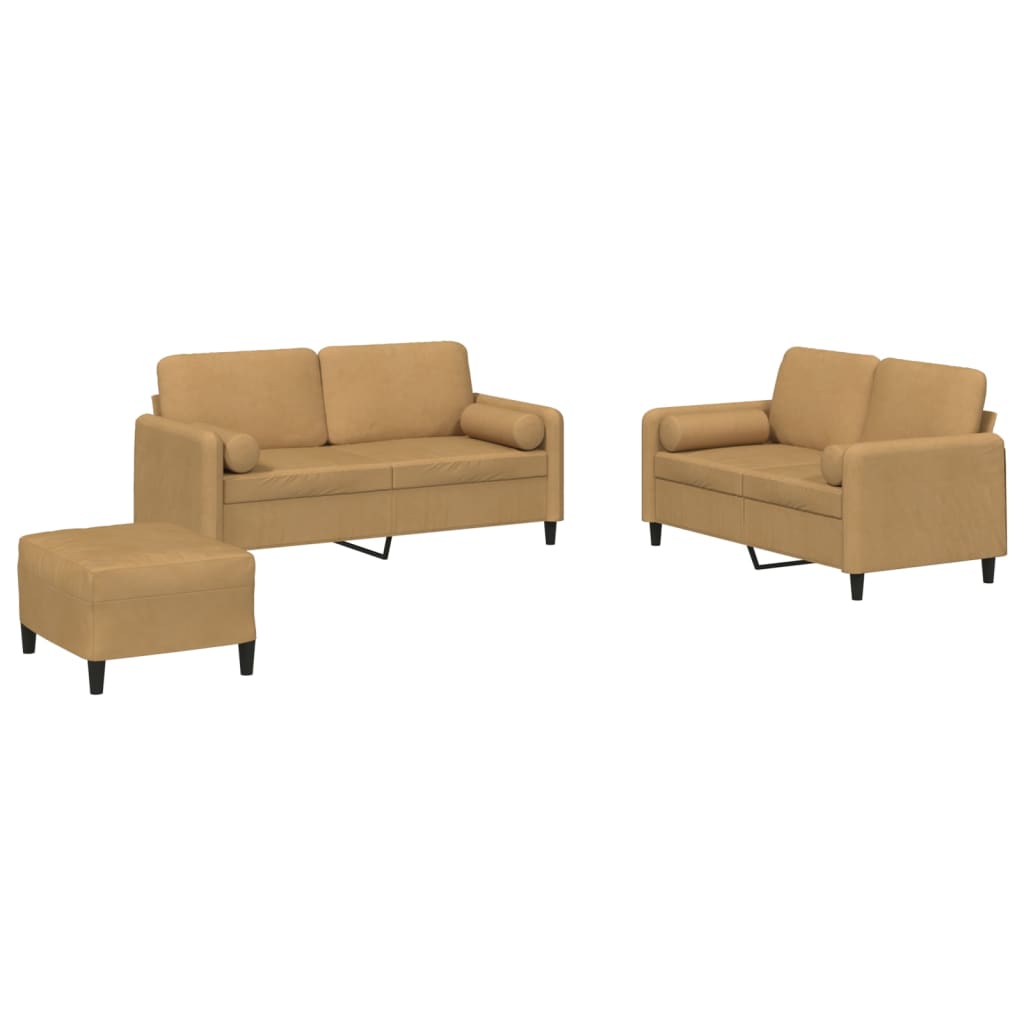 Ensemble de canapés 3 pcs avec coussins marron velours - XIOS