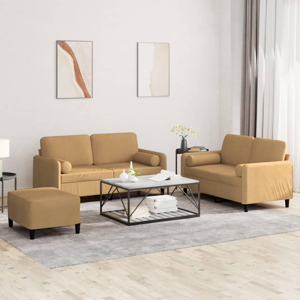 Ensemble de canapés 3 pcs avec coussins marron velours - XIOS