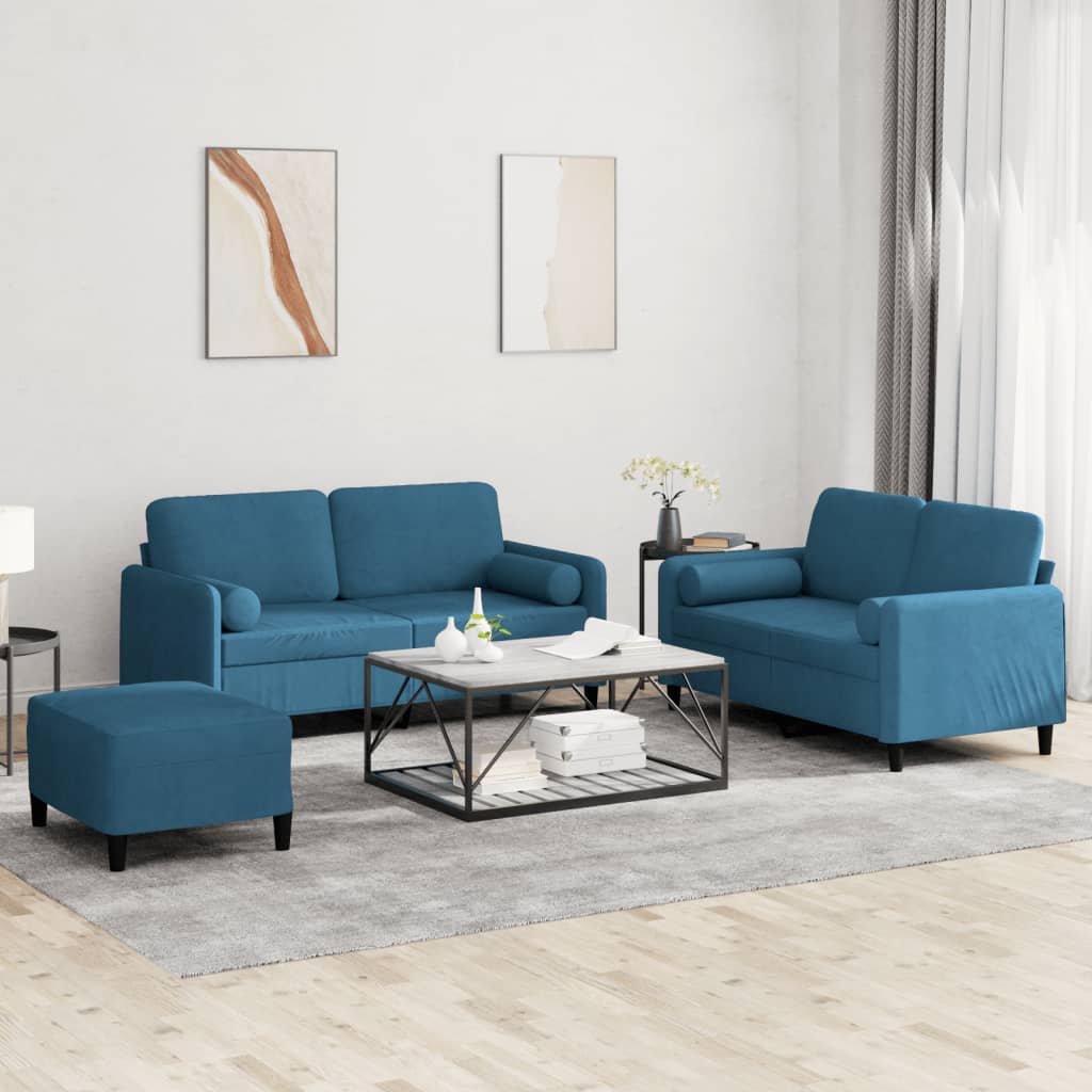 Ensemble de canapés 3 pcs avec coussins bleu velours - XIOS