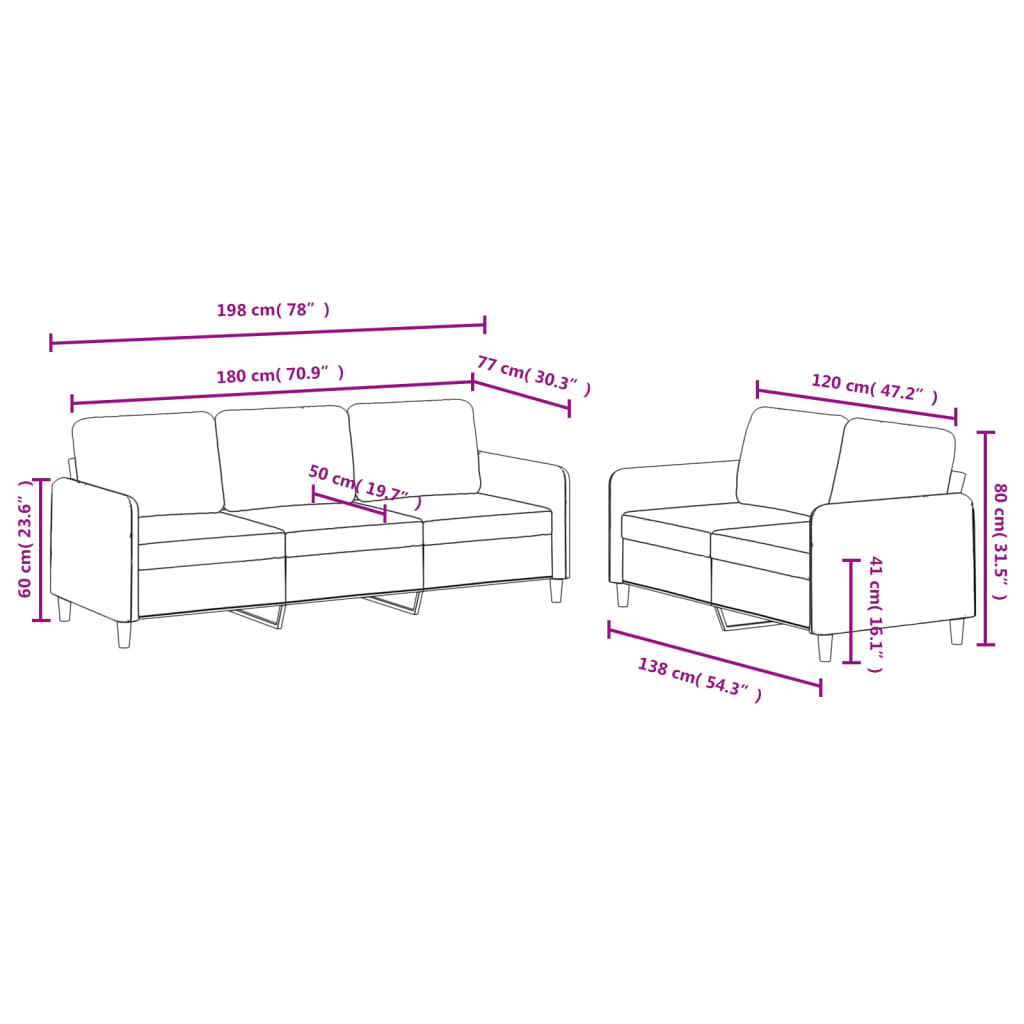 Ensemble de canapés 2 pcs gris clair velours - XIOS