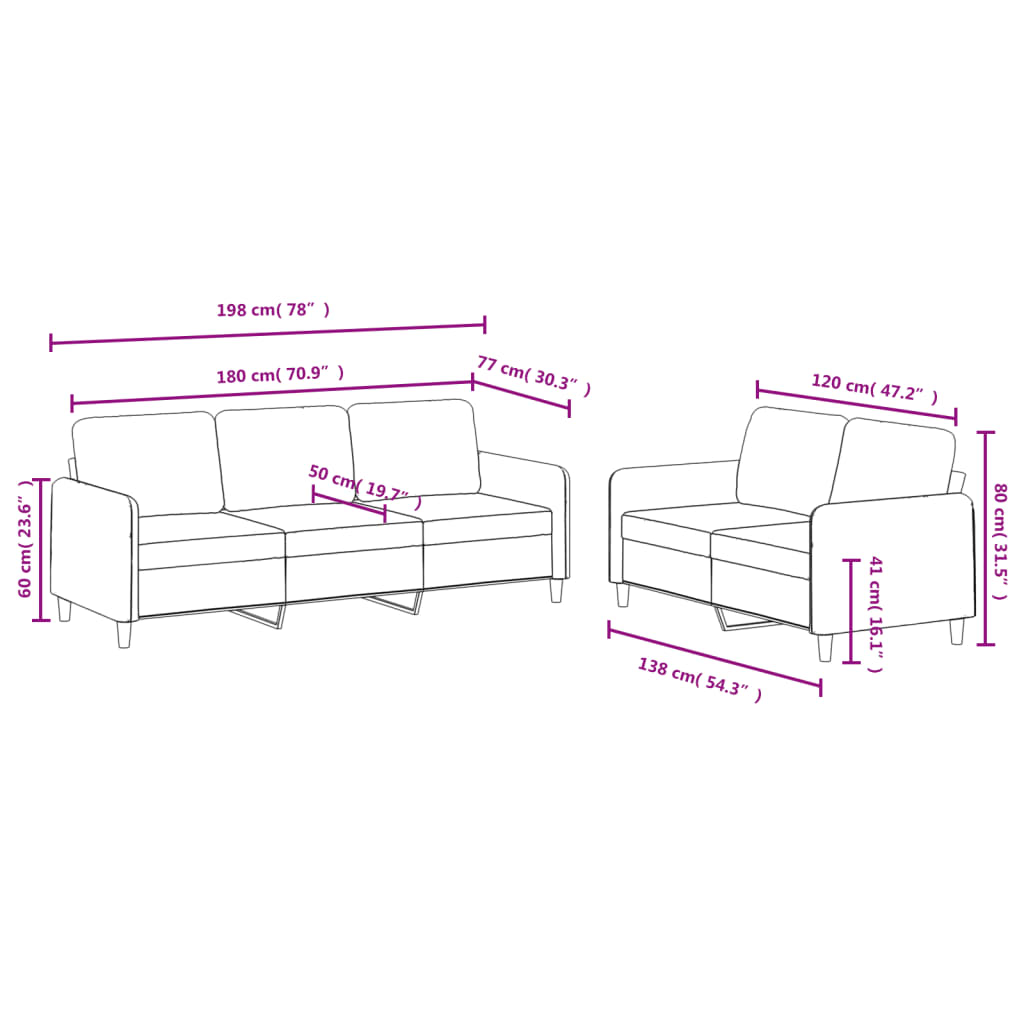 Ensemble de canapés 2 pcs rouge bordeaux velours - XIOS