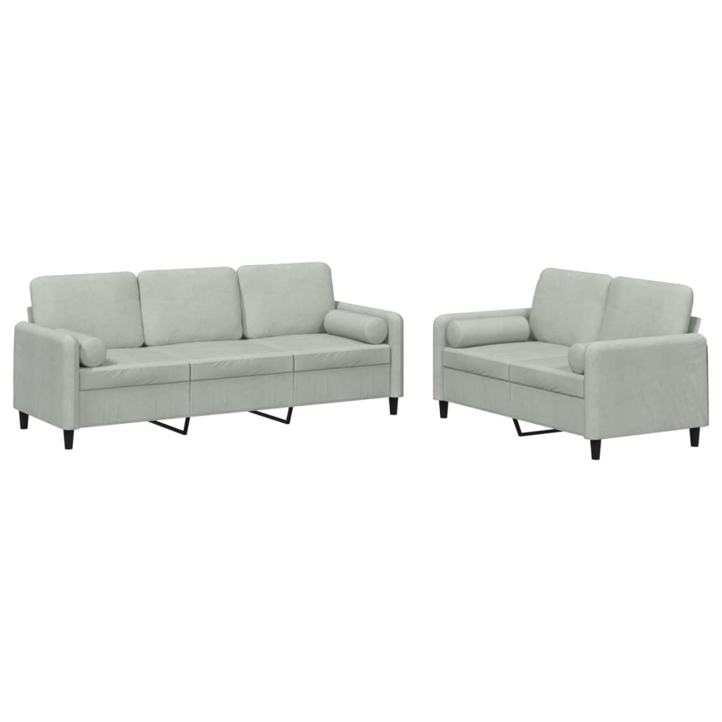 Ensemble de canapés 2 pcs avec coussins gris clair velours - XIOS