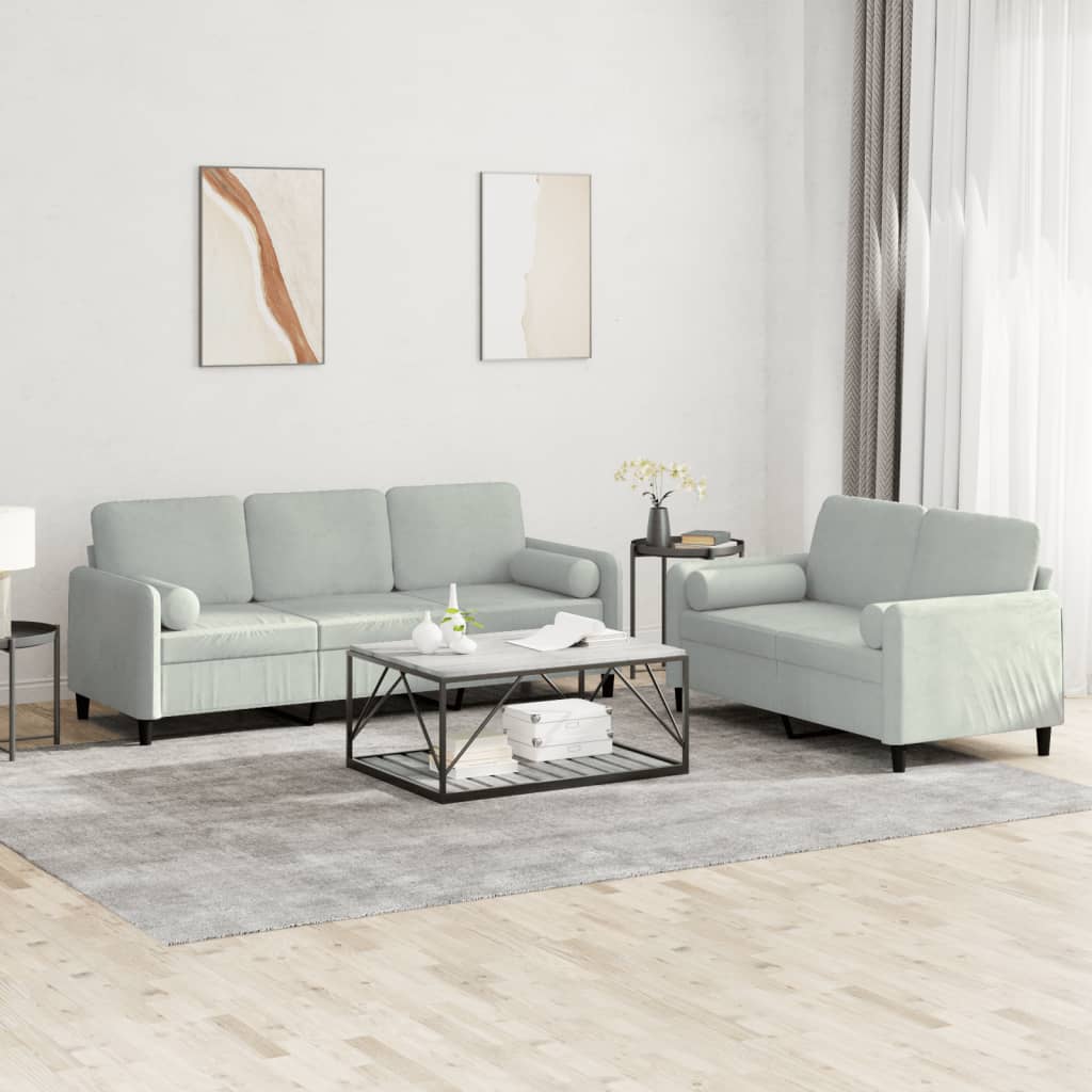 Ensemble de canapés 2 pcs avec coussins gris clair velours - XIOS