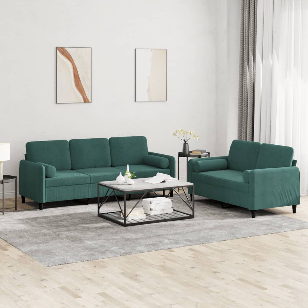 Ensemble de canapés 2 pcs avec coussins vert foncé velours - XIOS