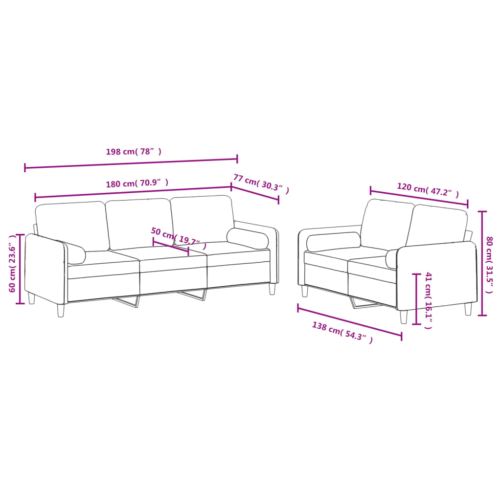 Ensemble de canapés 2 pcs avec coussins rouge bordeaux velours - XIOS