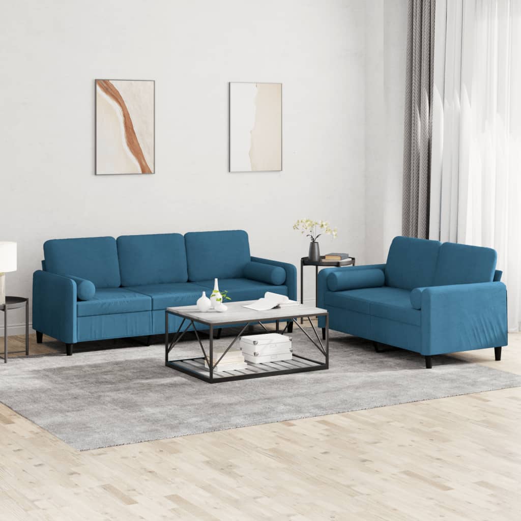 Ensemble de canapés 2 pcs avec coussins bleu velours - XIOS