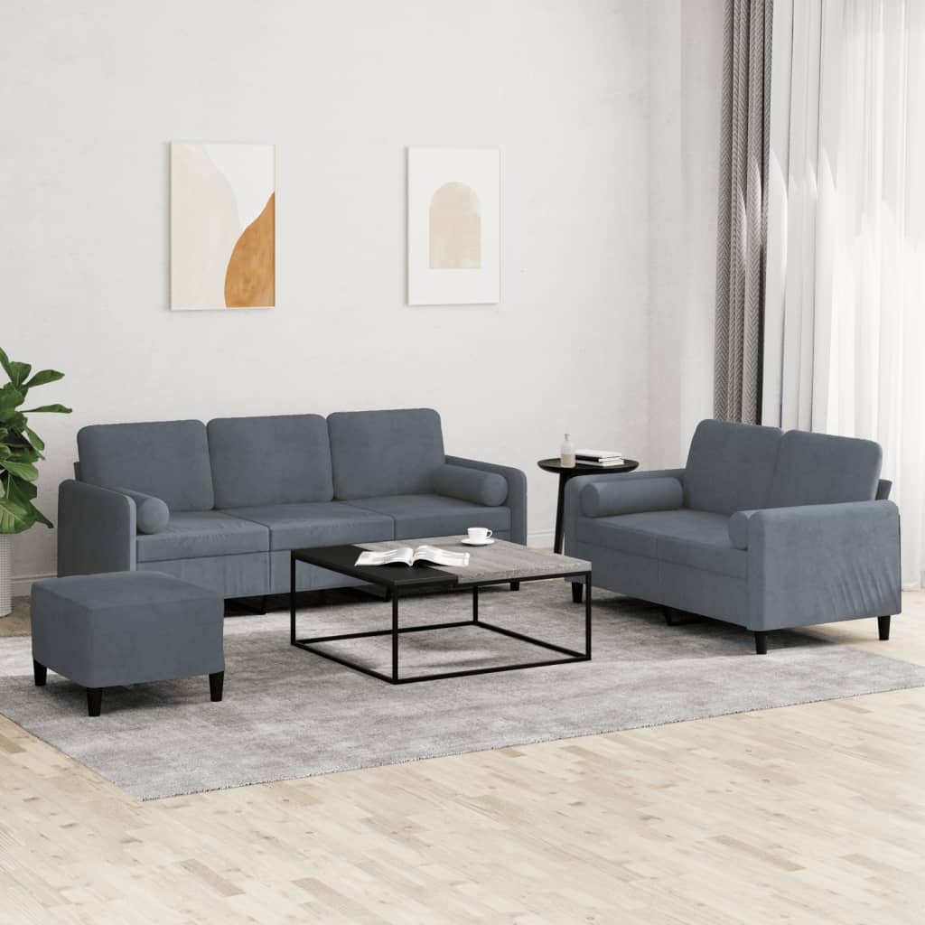 Ensemble de canapés 3 pcs avec coussins gris foncé velours - XIOS