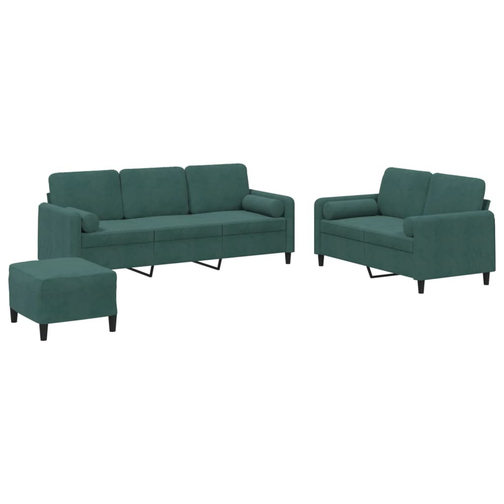 Ensemble de canapés 3 pcs avec coussins vert foncé velours - XIOS