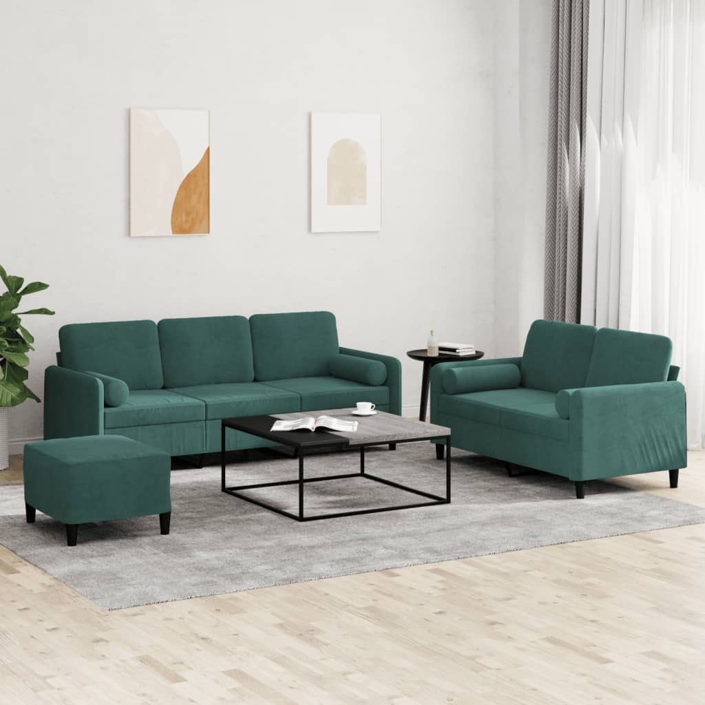 Ensemble de canapés 3 pcs avec coussins vert foncé velours - XIOS