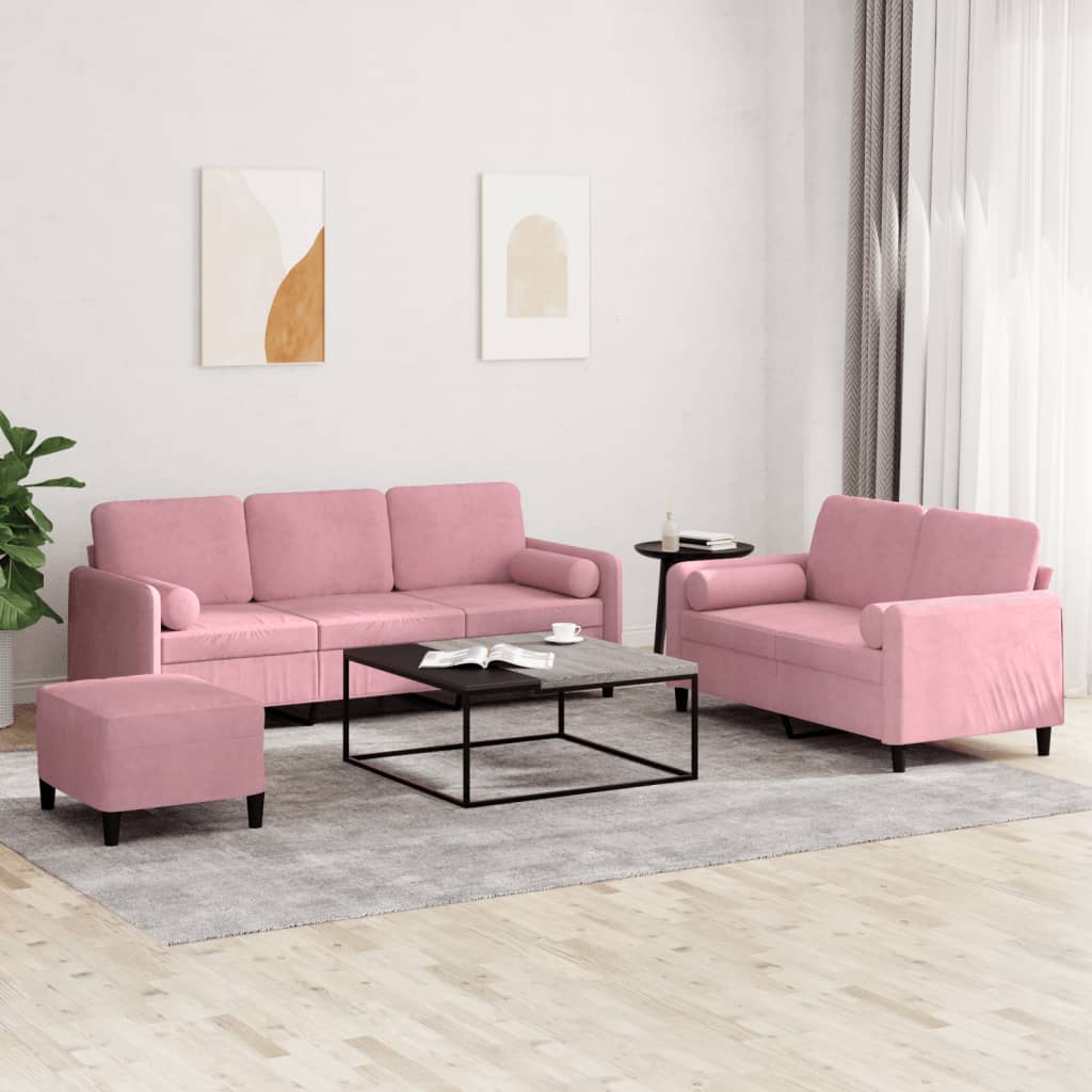 Ensemble de canapés 3 pcs avec coussins rose velours - XIOS