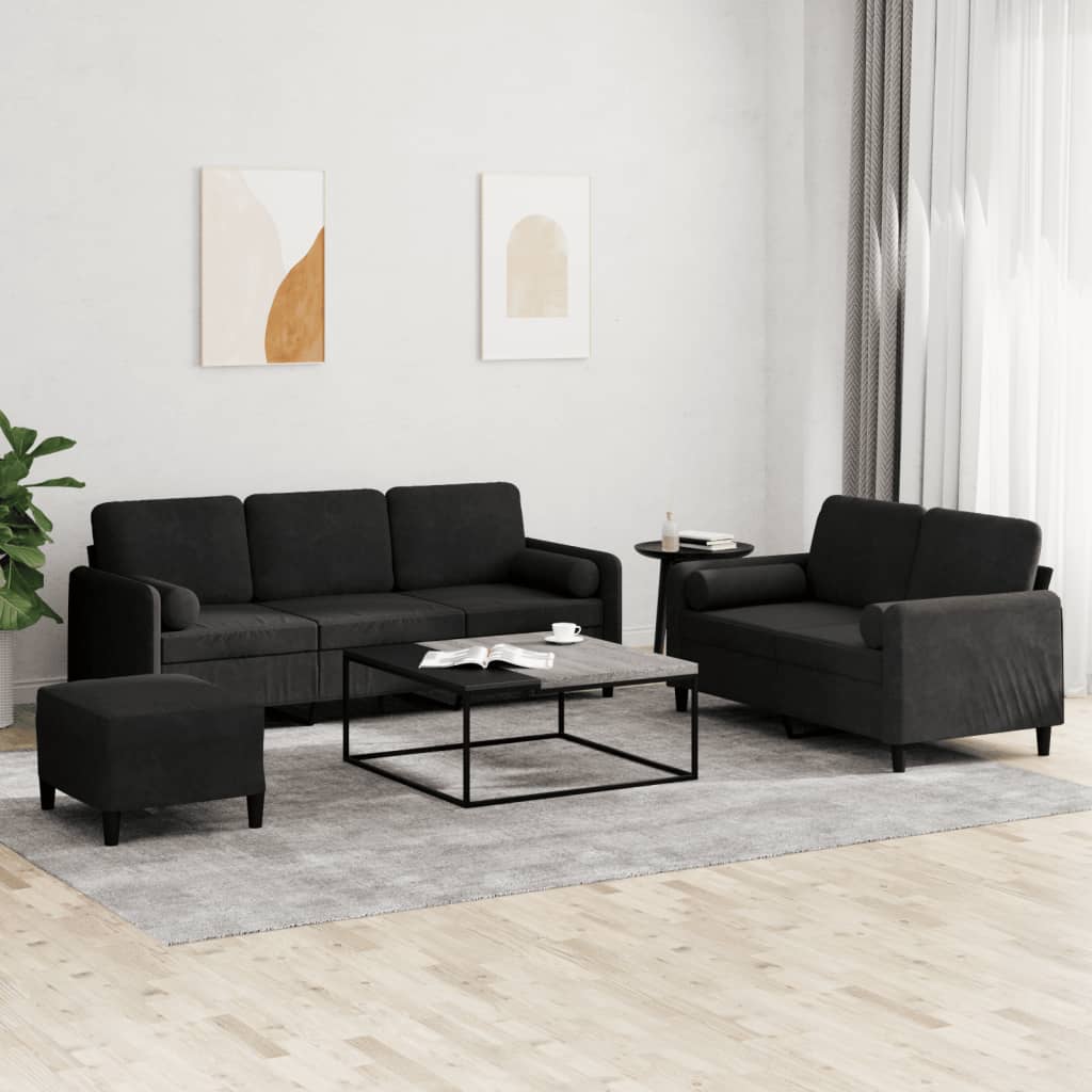 Ensemble de canapés 3 pcs avec coussins noir velours - XIOS