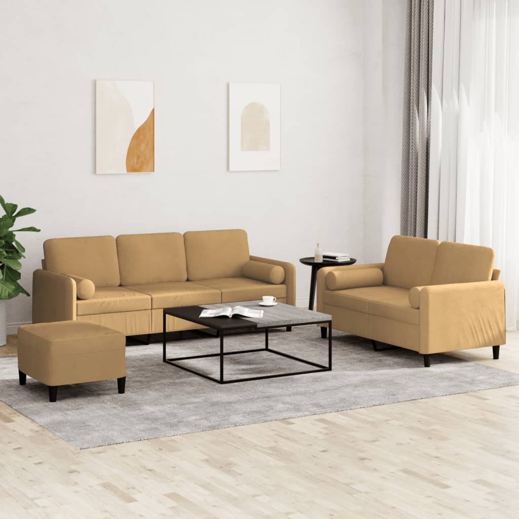 Ensemble de canapés 3 pcs avec coussins marron velours - XIOS